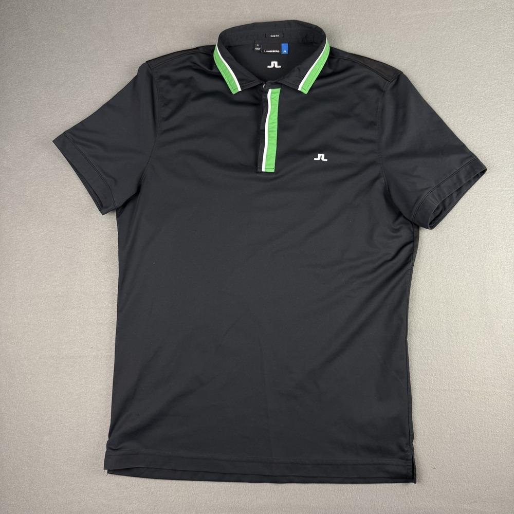 J Lindberg Shirt‎ Mens XL Black Green Slim Fit Golf Polo Performance